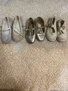 Zara Girls Cream and Silver Mary Jane Flats